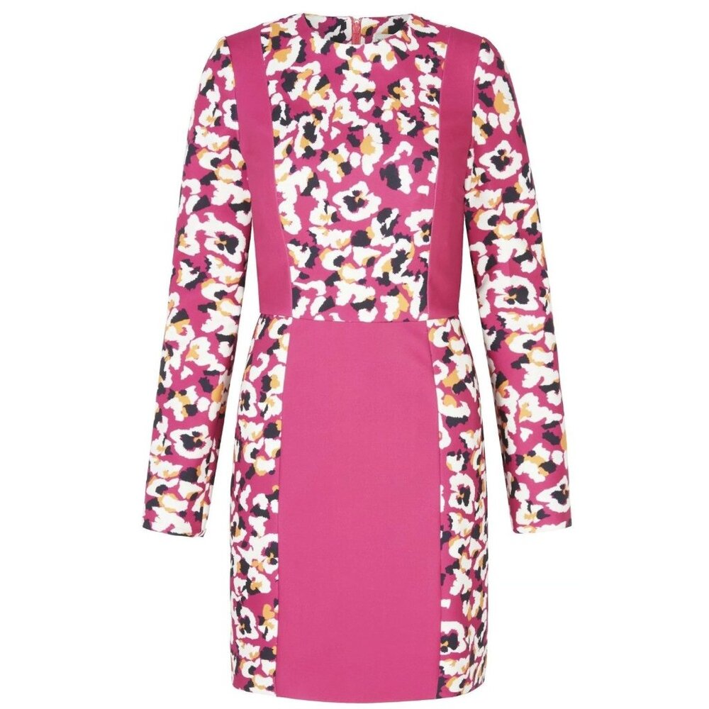 NWT $900 Mary Katrantzou Long Sleeve Leopard Dixicult Crepe Mini Dress Size 4